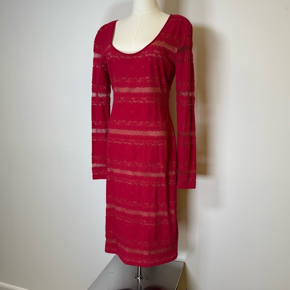 BCBGMaxAzria ‘Tanya’ Stripe Lace Dress In Sangria Women’s Size Medium Tall - Picture 3 of 16